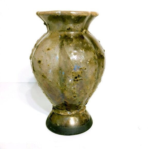 Vintage Tony Evans Designs Studio Raku Pottery Vase Brown Iridescent Textured - Picture 4 of 6